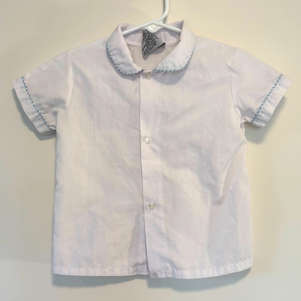 Vintage Cuties By Judy White Button Down Short Sleeve Shirt White Baby 24 Months